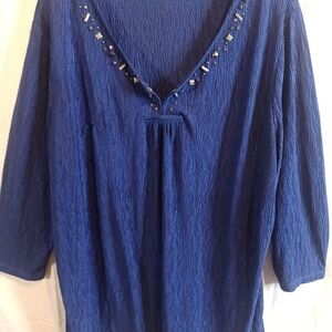 Sag Harbor Royal Blue Women's Blouse with Embellished Neckline